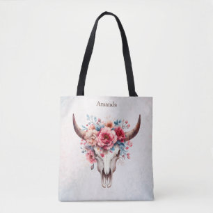 Bolsa Tote Boho Chic Watercolor Vaca Floral