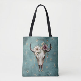 Bolsa Tote Boho Chic Watercolor Vaca Floral