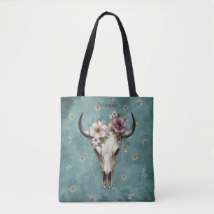 Bolsa Tote Boho Chic Watercolor Vaca Floral