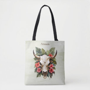 Bolsa Tote Boho Chic Watercolor Vaca Tropical