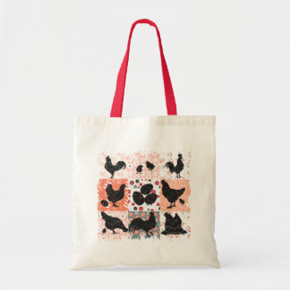 Bolsa Tote Boho Chickens Cottagecore Aestético Retro Floral