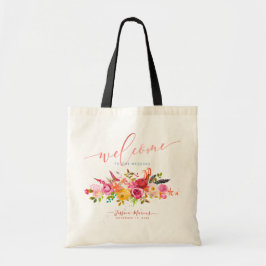 Bolsa Tote Boho-Cor-de-rosa Flores de Aquarela Bem-vindas