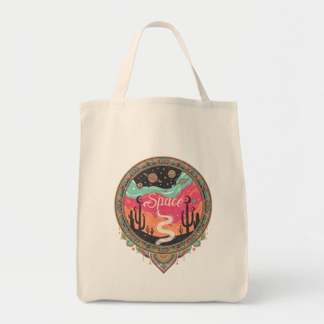 Bolsa Tote Boho Cosmic Desert Retro (Frente)