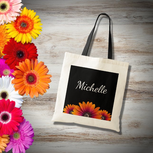 Bolsa Tote Boho Daisies - Preto Botânico Colorido (Criador carregado)