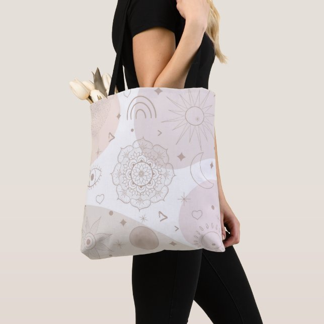 Bolsa Tote Boho Doodles Espaciais Neutrais Design (Close Up)