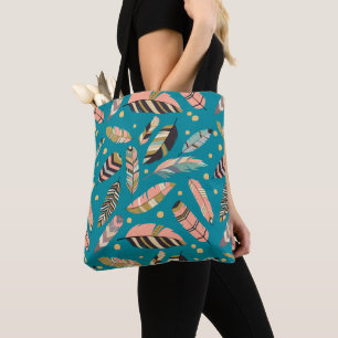 Bolsa Tote Boho Feather no Padrão Teal