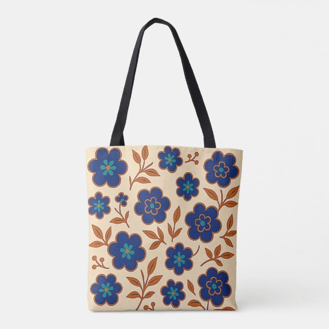 Bolsa Tote Boho Floral Bege e Azul (Verso)