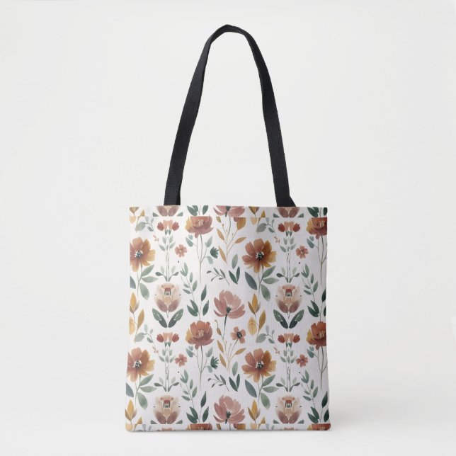 Bolsa Tote Boho Floral Geometry – Earthy Wildflower Pattern (Frente)