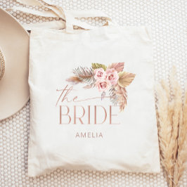 Bolsa Tote Boho Floral Pampas Rosa Dourado Bride