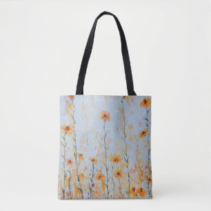 Bolsa Tote Boho Flores Silvestres Azuis Vintage