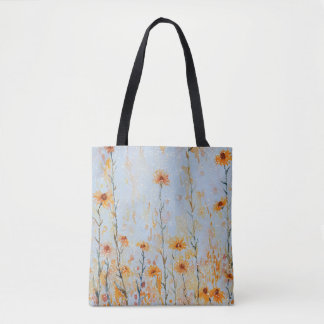 Bolsa Tote Boho Flores Silvestres Azuis Vintage
