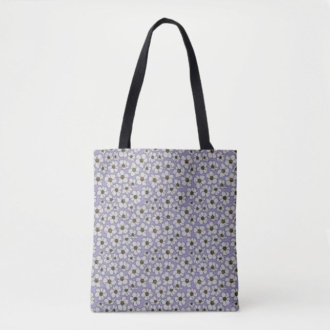 Bolsa Tote Boho Flores Silvestres em Lavanda  (Frente)