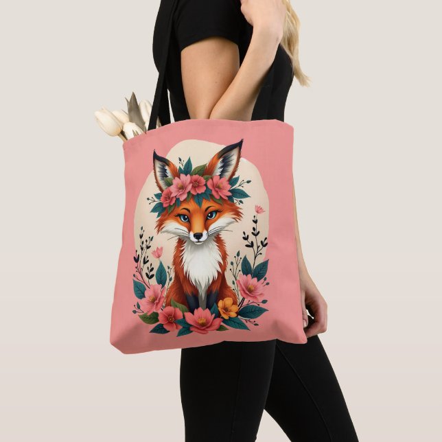 Bolsa Tote Boho Fox com Floresta Floral (Close Up)