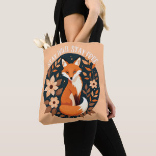 Bolsa Tote Boho Fox "Fique Selvagem, Fique Livre" Design Flor