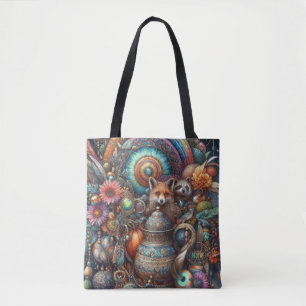 Bolsa Tote Boho Fox Raccoon Floral Design