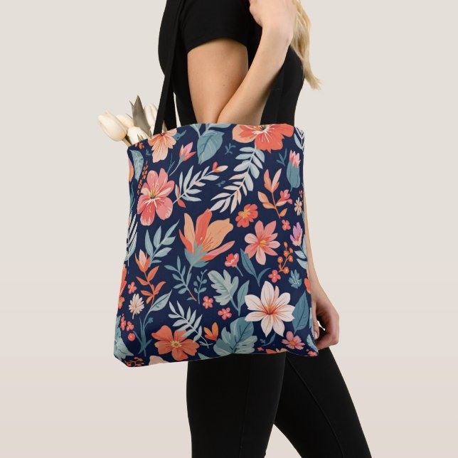 Bolsa Tote Boho Garden Whimsy - Canvas Floral Tropical B (Close Up)