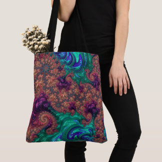 Bolsa Tote Boho Groovy Colorido Tom de Joia Abstrato Fractal