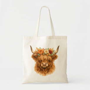 Bolsa Tote Boho Highland Cow Almofada de Arremesso com Coroa