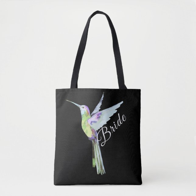 Bolsa Tote Boho Hummingbird White Script Bride Casamento (Frente)