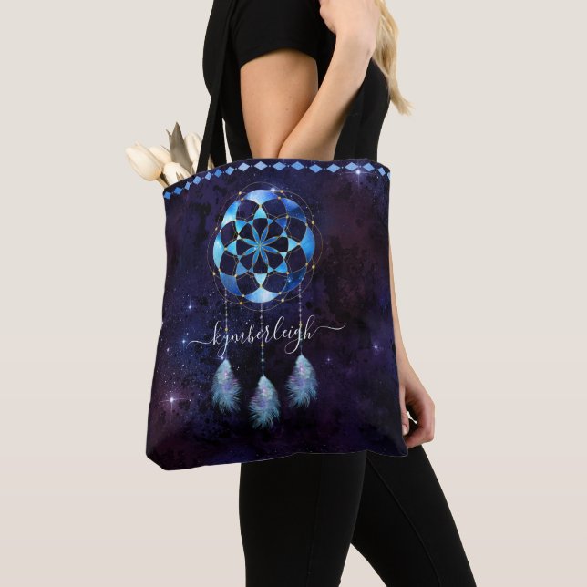 Bolsa Tote Boho Indigo Tribal Celestial Mandala Dreamcatcher (Close Up)