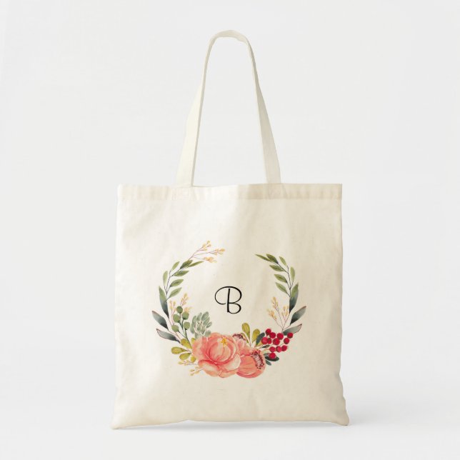 Bolsa Tote Boho laranja e rosa floral personalizado (Frente)