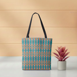 Bolsa Tote Boho Laranja e Turquesa Inspirado Tribal 