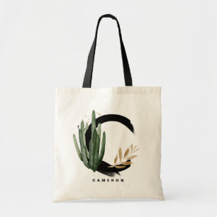 Bolsa Tote Boho - Letra C Monograma Aquarela Cactus Tropical