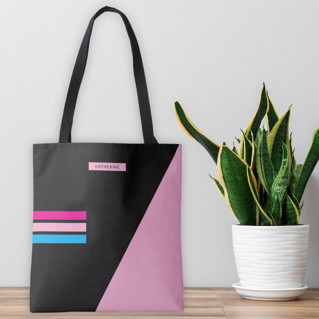 Bolsa Tote Boho Listras Pretas Chique Moderno Feminino (Criador carregado)