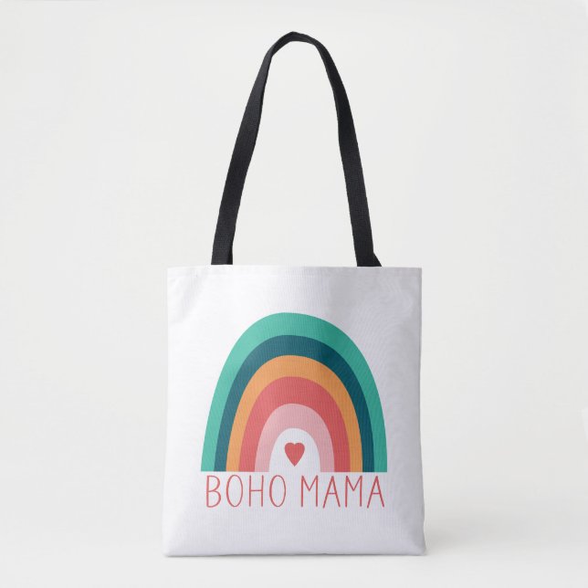 Bolsa Tote Boho Mama Arco-íris Moderno Cores Brilhantes Tendê (Frente)