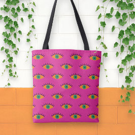 Bolsa Tote BOHO Mau Olho Padrão Funky Fuchsia Divertido
