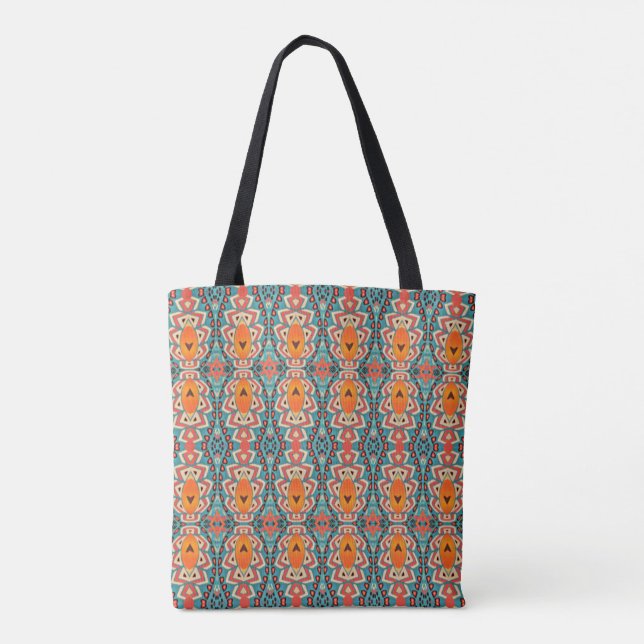 Bolsa Tote Boho Orange e Turquesa Tribal Inspirados (Verso)