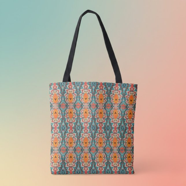 Bolsa Tote Boho Orange e Turquesa Tribal Inspirados (Criador carregado)