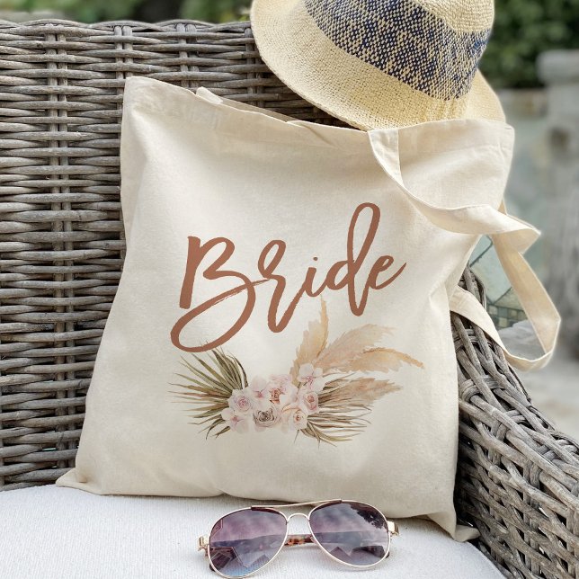 Bolsa Tote Boho Pampas Floral Bride (Criador carregado)