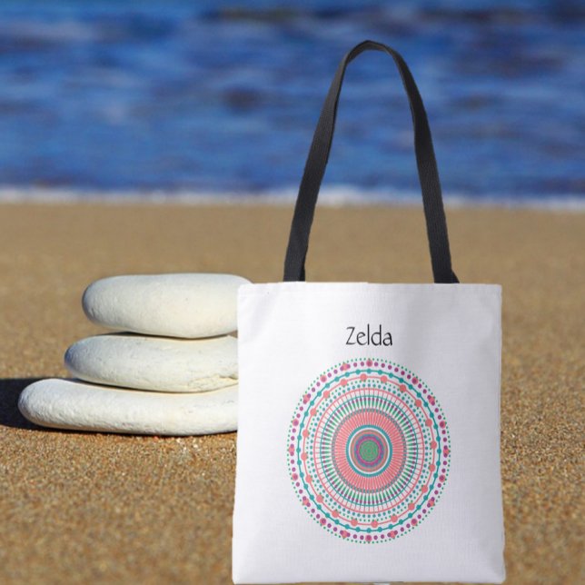Bolsa Tote Boho Pink e Pastel Verde Mandala (Criador carregado)