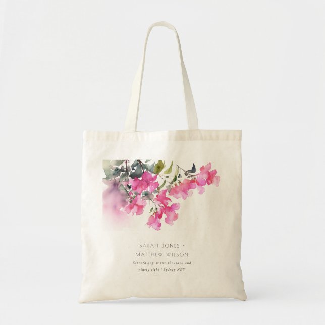 Bolsa Tote Boho Pink Green Tropical Bougainvillea Weding (Frente)