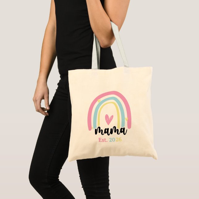 Bolsa Tote Boho Rainbow Custom Mama Est. Year Keepsake (Frente (produto))