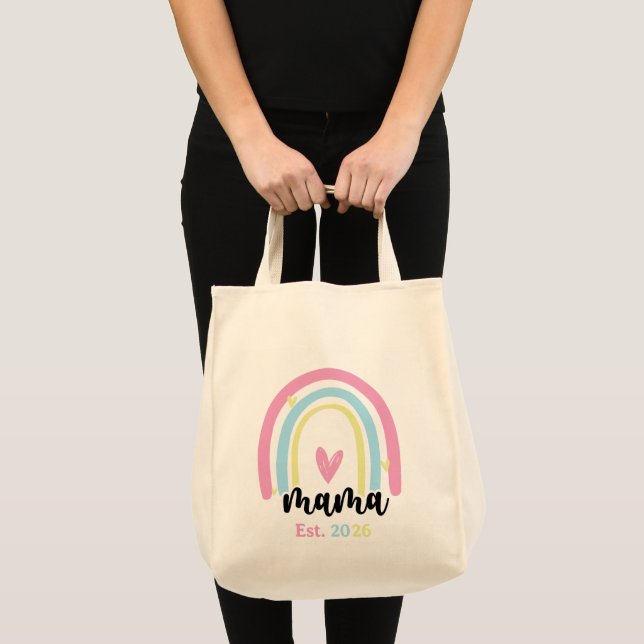 Bolsa Tote Boho Rainbow Custom Mama Est. Year Keepsake (Frente (produto))