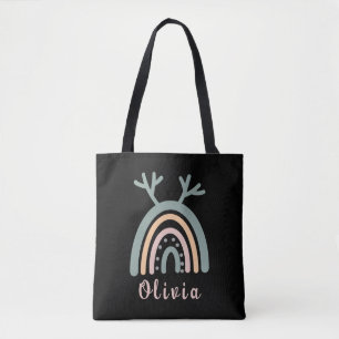 Bolsa Tote Boho Rainbow Cute Com Nome Personalizado