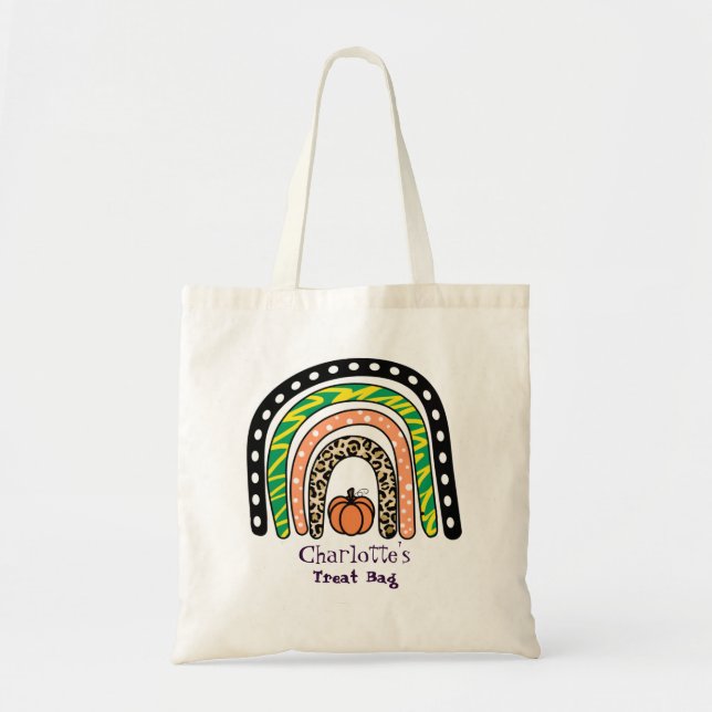 Bolsa Tote Boho Rainbow Halloween Doces ou Travessuras (Frente)