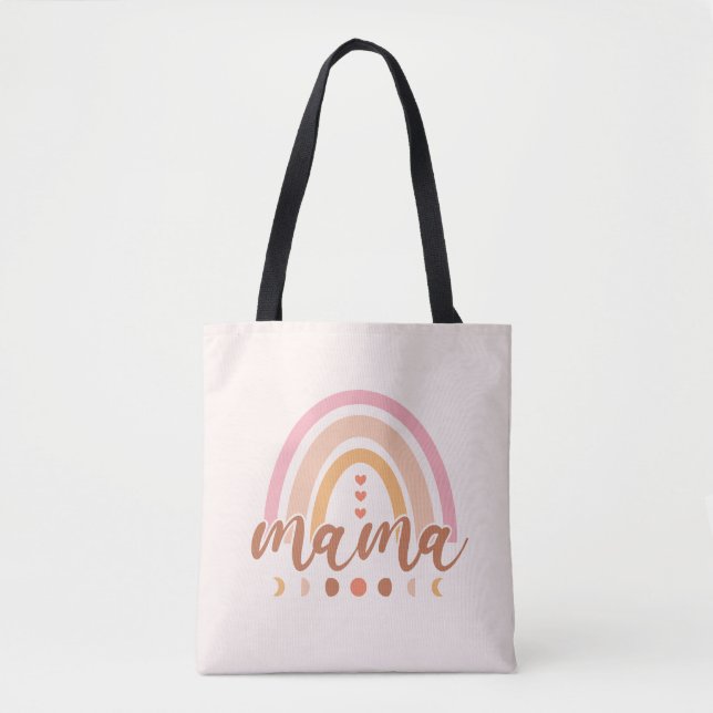 Bolsa Tote Boho Rainbow Mama com Fases da Lua (Frente)
