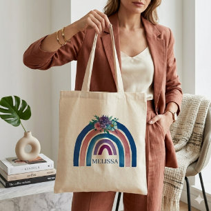 Bolsa Tote Boho Rainbow personalizado com Flores