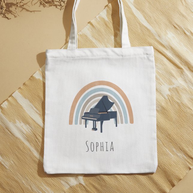 Bolsa Tote Boho Rainbow Piano Music Custom Name (Criador carregado)