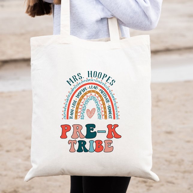 Bolsa Tote Boho Rainbow Pré-K Tribe Teacher Squad Dif Persona (Criador carregado)