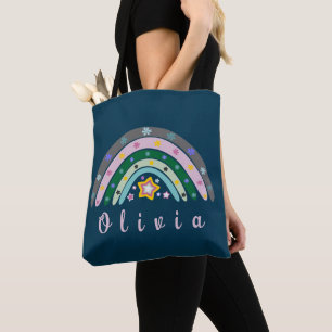 Bolsa Tote Boho Rainbow Trendy com Nome Personalizado