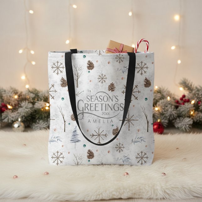 Bolsa Tote Boho Raminhos e Pinhas de Natal ID986 (Criador carregado)