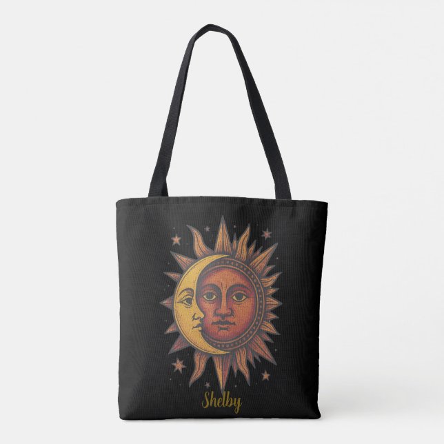 Bolsa Tote Boho Retro Sun e Moon Unisex (Verso)