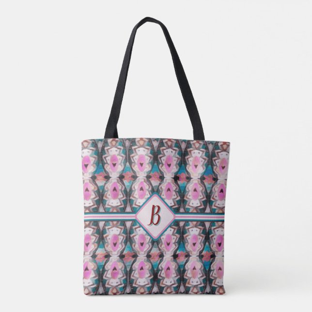 Bolsa Tote Boho Rosa, Teal e Tribal Castanho (Verso)