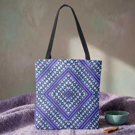 Bolsa Tote Boho Roxo, Verde e Branco Inspirado em Tribal 