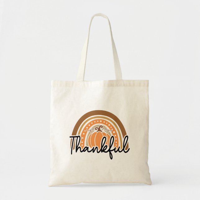 Bolsa Tote Boho Rústico Abóbora Arco-íris Agradecido (Frente)