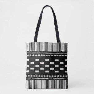 Bolsa Tote Boho Scandinavian Lines Dots Black White